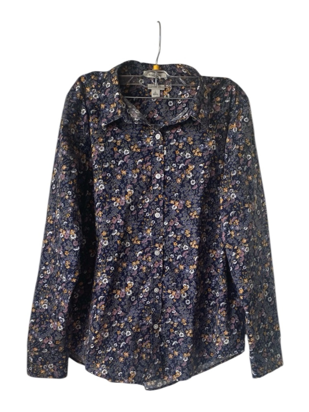 L.L.Bean Wrinkle-Free Floral Button Down Shirt Navy | Size L